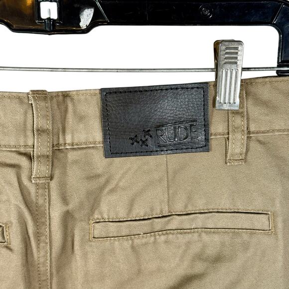 RUDE Hot Topic NWT Men's 26 Khaki Workwear Short Slim Straight Fit Long Inseam - Picture 5 of 11